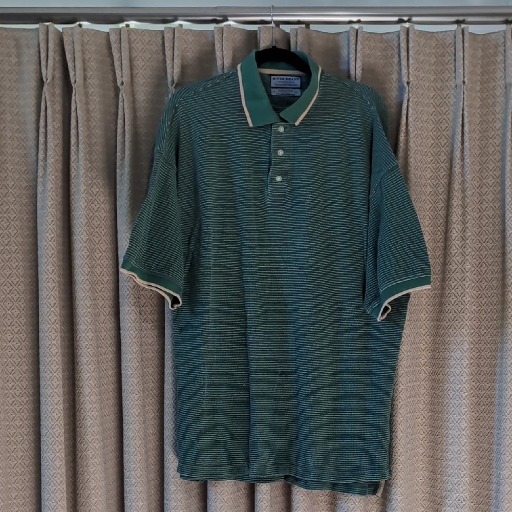 Men's Size XL River Brand By The Arrow Company Green Striped Southport Polo